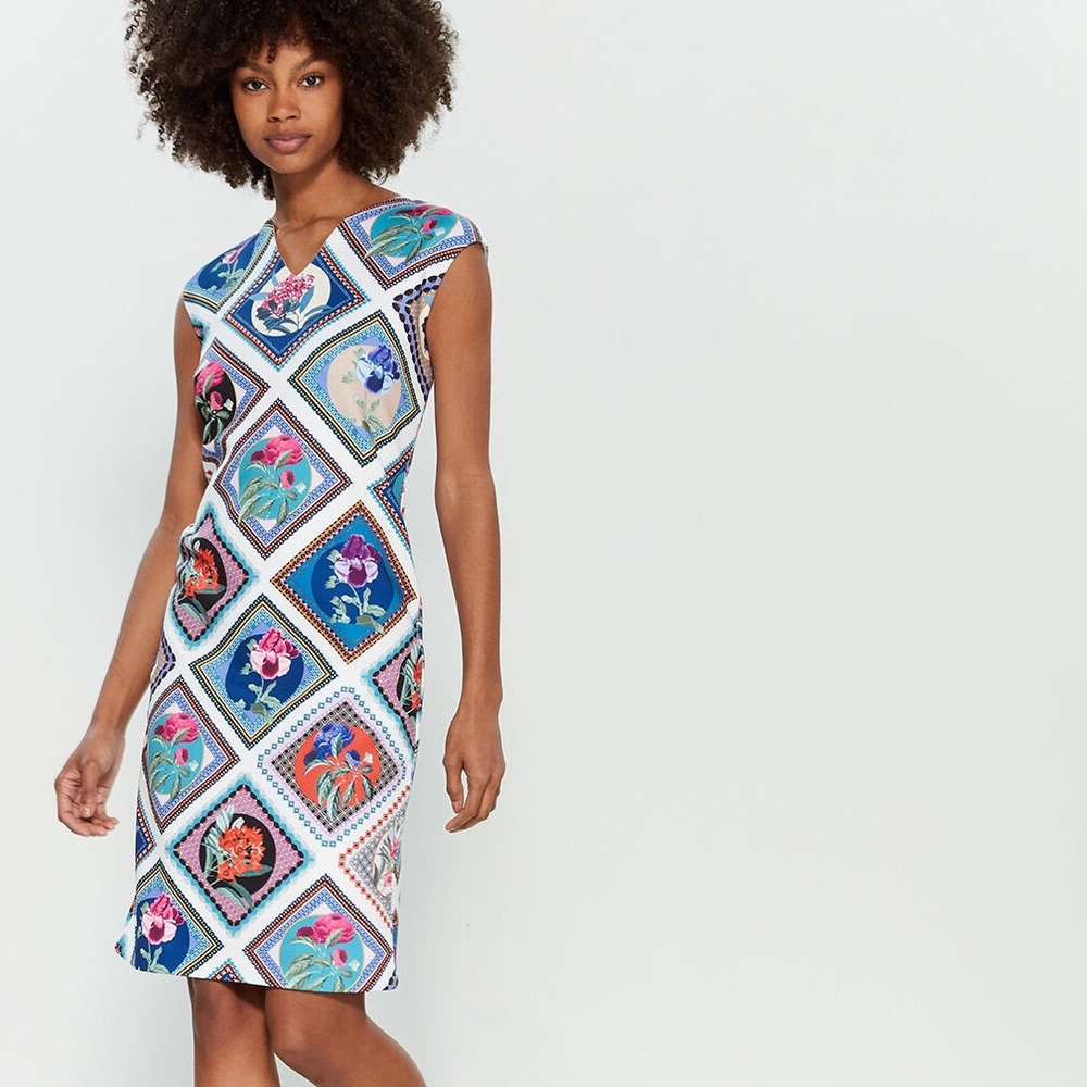 NWT T Tahari Floral Sheath Dress White Blue Pink